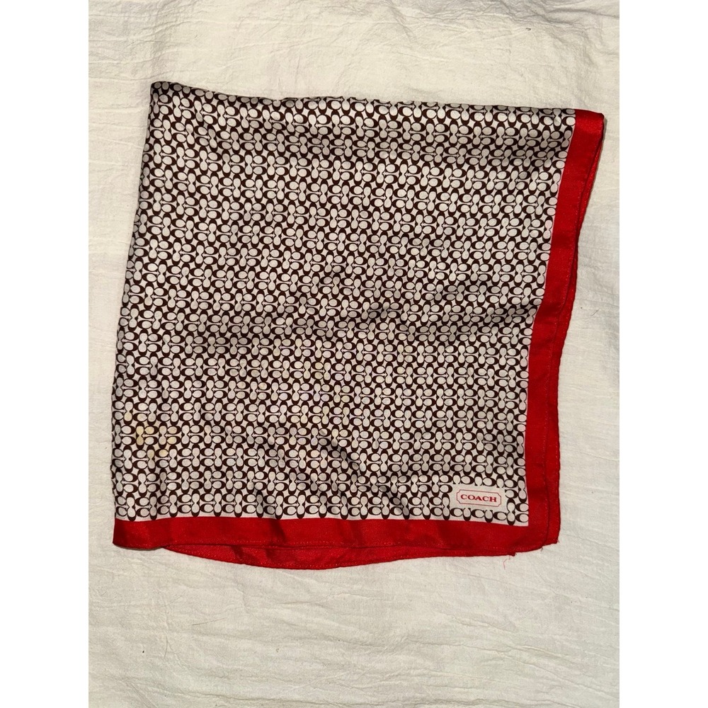 Coach‎ brown orange C monogram orange trim silk scarf purse tie on 21" square
